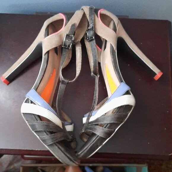 Diesel Leather Suede T Strap High Heel Sandal Size EU 39 US 8.5 - Picture 4 of 16